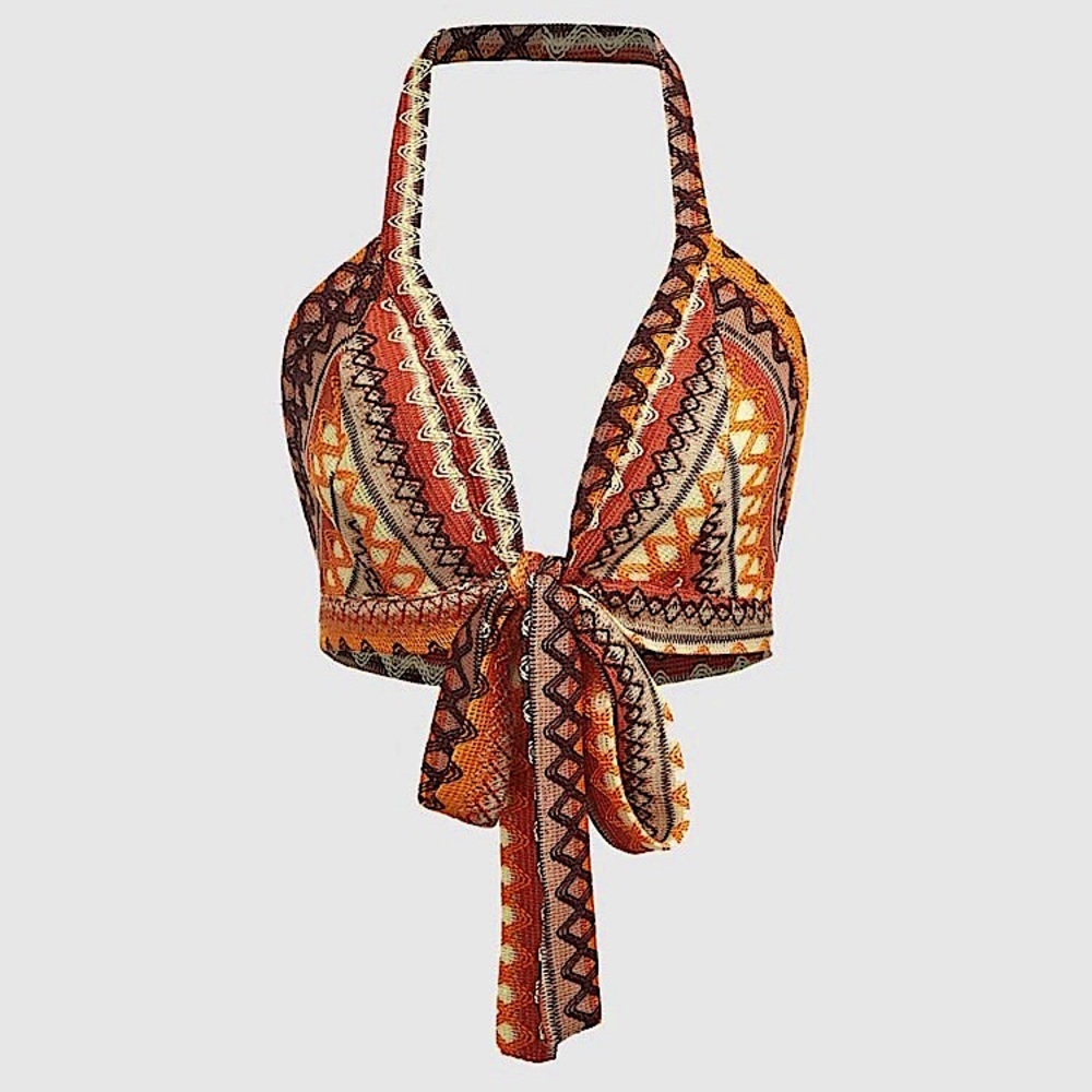 Chevron Print Tie Front Halter Top Size L New without tags